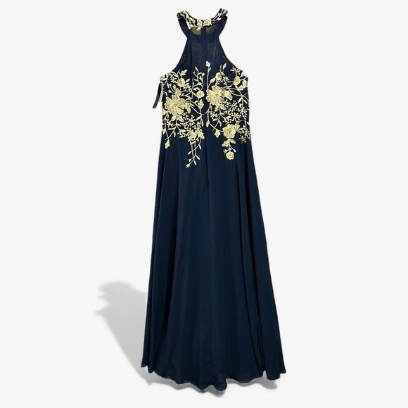 🌻NEW w/tag Betsy & Adam Embroidered Chiffon Halter A-Line Long Gown 10 - Picture 9 of 13